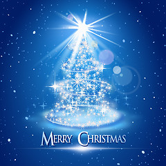 Image showing Christmas tree and light over blue background