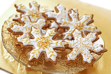 Image showing Snowflake gingerbread cookies