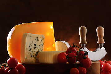 Image showing Still-life with cheese and tomatoes