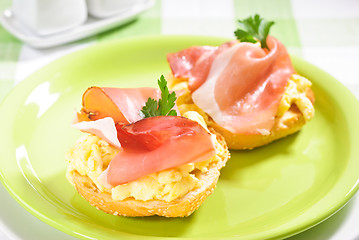 Image showing Ham and eggs sandwich