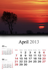 Image showing 2013 Calendar.April