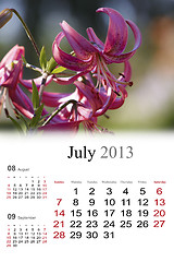 Image showing 2013 Calendar. July