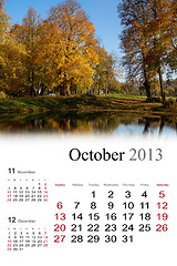 Image showing 2013 Calendar. October.