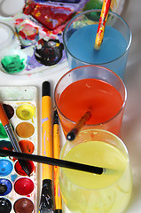 Image showing Art palette and watercolors