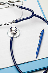 Image showing Blank clipboard with stethoscope