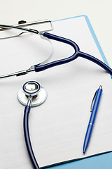 Image showing Blank clipboard with stethoscope