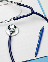 Image showing Blank clipboard with stethoscope