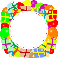 Image showing bunch of colorful balloons and a gift box