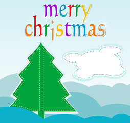 Image showing Christmas card with tree and abstract cloud - holiday card