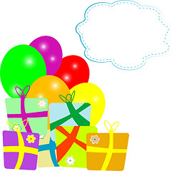 Image showing new year holiday gift box and balloons with empty cloud