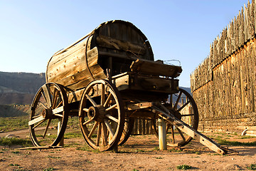 Image showing Fort Zion. Old western wagon