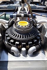 Image showing Car engine under the open hood 