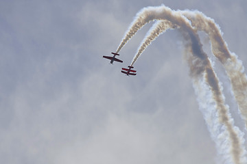 Image showing Two planes performing in an air show