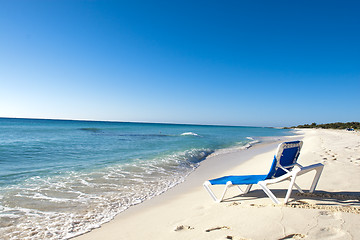 Image showing Sun-chair on sea shore