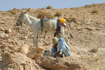 Image showing Bedouin shepherd & his donkey