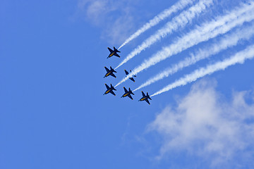 Image showing Blue Angels Fly in Tight Formation