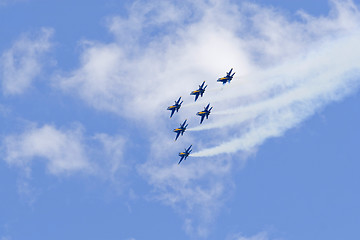 Image showing Blue Angels Fly in Tight Formation