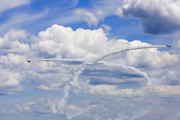 Image showing Several  planes performing in an air show