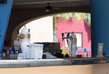 Image showing Fashionable bar with beer tabs