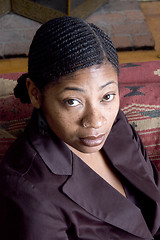 Image showing beautiful black woman on sofa