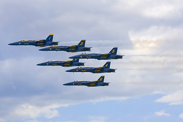 Image showing Blue Angels Fly in Tight Formation