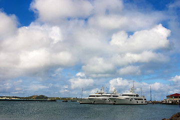 Image showing Anchoring ships in tropical bay