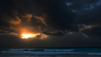 Image showing Caribbean sea shore at sunrise 