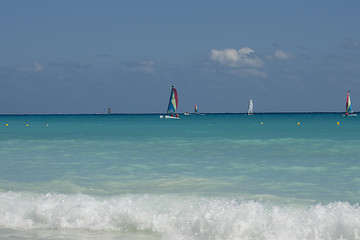 Image showing Yachts floating in caribbean sea