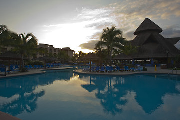 Image showing Big resort pool in the evening