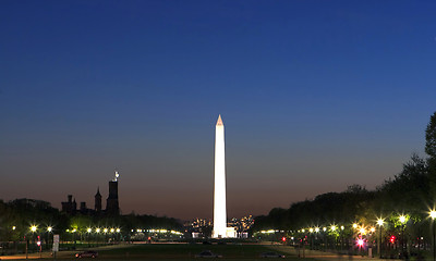 Image showing Illuminated Washington monument at night