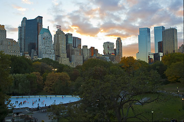 Image showing  New York City skyline .Ice Skate rink