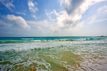 Image showing Waves on beautiful golden beach