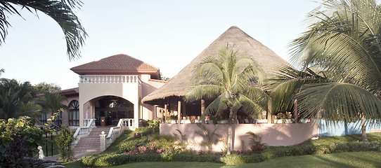 Image showing View of house with tropical plants