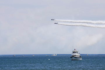 Image showing Several planes performing in an air show at Jones Beach