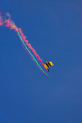 Image showing Flying parachutists on sky 