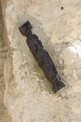 Image showing Old metal mezuzah on the wall of the Old City. Jerusalem