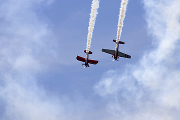 Image showing Two planes performing in an air show