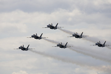 Image showing Blue Angels Fly in Tight Formation