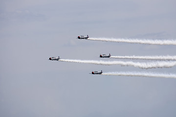Image showing Several planes performing in an air show at Jones Beach