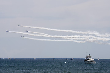 Image showing Several planes performing in an air show at Jones Beach