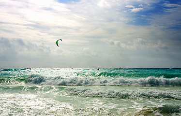 Image showing Waves on beautiful golden beach