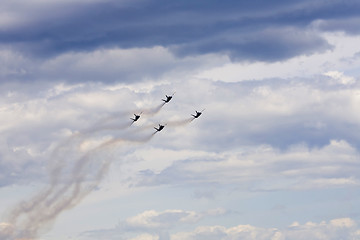 Image showing Several planes performing in an air show at Jones Beach