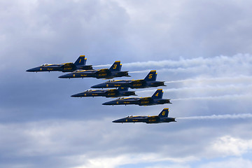 Image showing Several  planes performing in an air show
