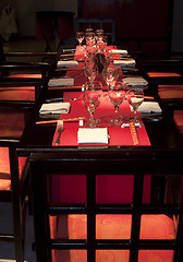 Image showing Restoraunt table set awaiting guests