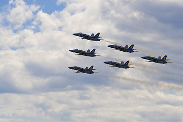 Image showing Blue Angels Fly in Tight Formation