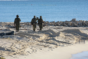 Image showing MEXICO - FEBRUARY 7: Soldiers on duty checking the boarder on Fe