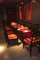 Image showing Restoraunt table set awaiting guests