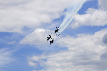 Image showing Several planes performing in an air show at Jones Beach