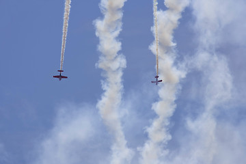 Image showing Two planes performing in an air show