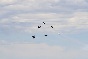 Image showing Blue Angels Fly in Tight Formation